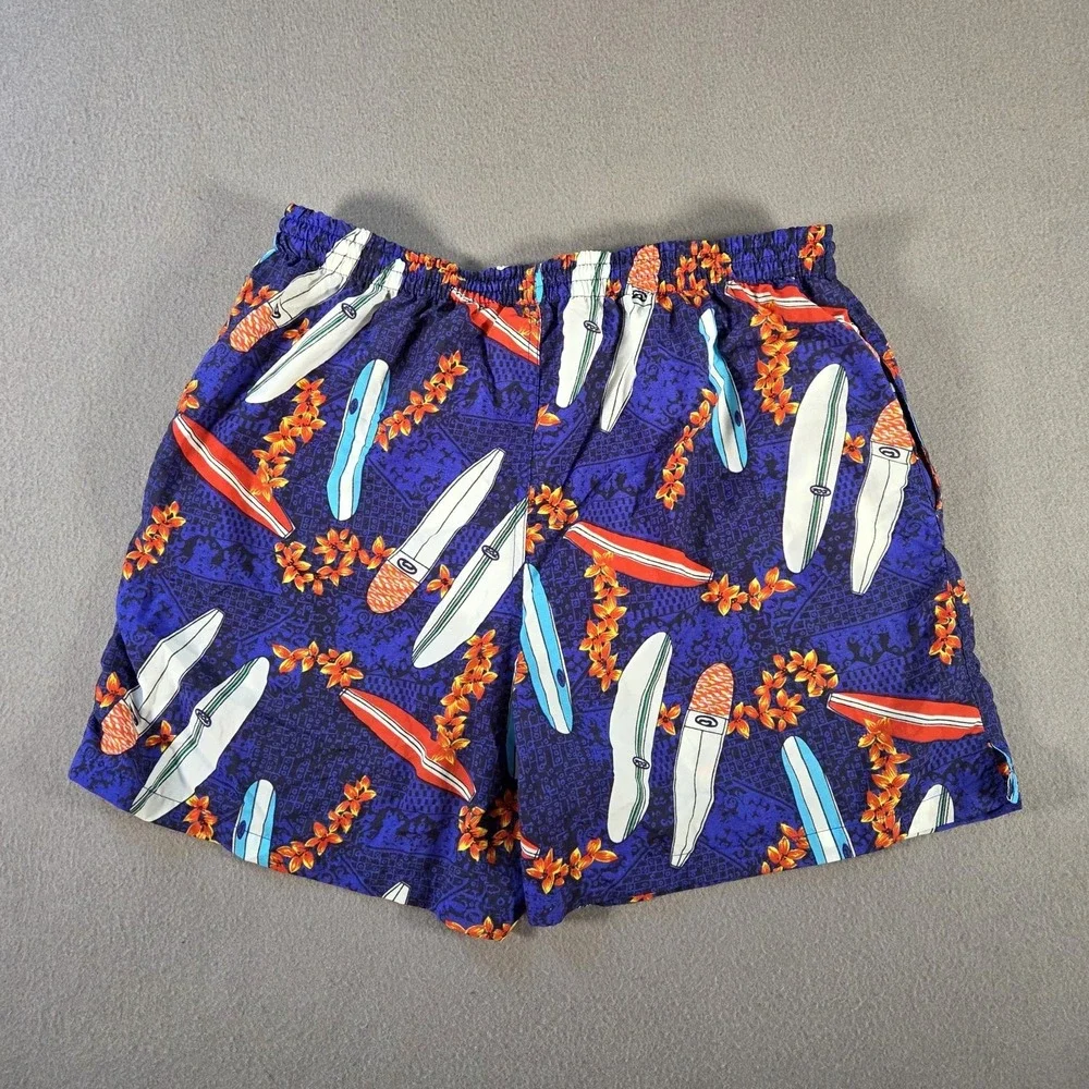 Vintage Iguana Sportswear Trunks Mens Large Floral Surf Beach Swim Shorts Blue